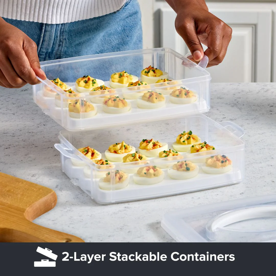 155-snapware-snap-n-stack-2-layer-food-storage-container-with-egg-holder-trays-3.webp Snapware® Snap 'N Stack 2-Layer Food Storage Container with Egg Holder Trays