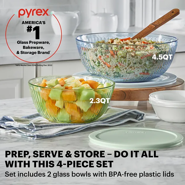 Pyrex® Colors Sculpted Tinted 4-piece Mixing Bowl Set