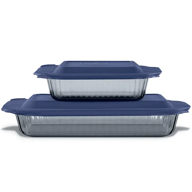 Pyrex® Colors Sculpted Tinted 4-piece Baking Set with Plastic Lids, Smoke