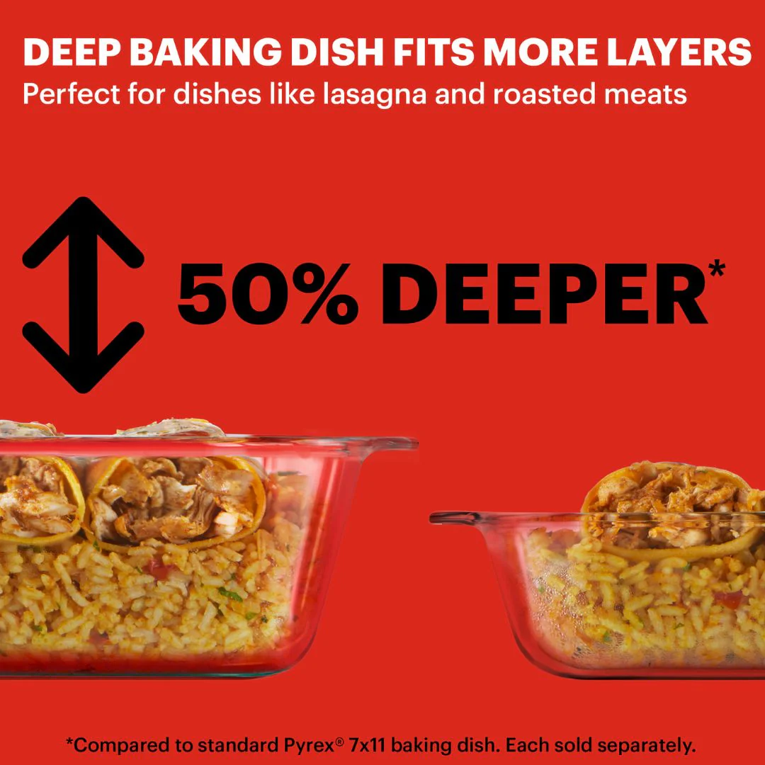 Pyrex® Deep 9 x 13" Rectangular Glass Baking Dish with Blue Lid